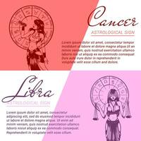 Collection of banners and templates with beautiful women. Concepts of zodiac, astrological signs. vector