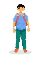 Vector cartoon illustration of school boy with backpack. Cute funny character on  a white background.