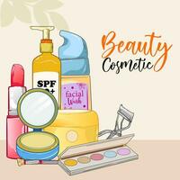 Set of different beauty cosmetic products for body, hair and skin care Collection of flowers, leaves and skincare products isolated on white. vector