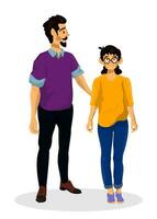 Father with his happy daughter going to summer holiday. Vector illustration of single parent.