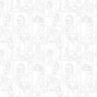 Modern Linear Seamless Patterns with famous vintage painting vector