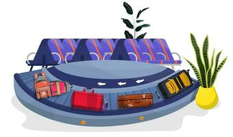 Vector flat illustration of baggage reclaim on white isolated background.