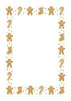 Vertical Rectangle Gingerbread Cookies Frame Border, Christmas Winter Holiday Graphics. Homemade sweets pattern, social media post template on white background. Isolated vector illustration.