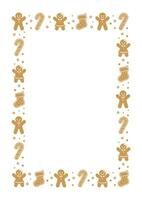 Vertical Rectangle Gingerbread Cookies Frame Border, Christmas Winter Holiday Graphics. Homemade sweets pattern, social media post template on white background. Isolated vector illustration.