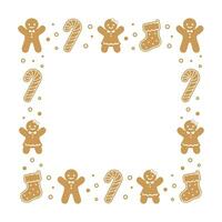 Square Gingerbread Cookies Frame Border, Christmas Winter Holiday Graphics. Homemade sweets pattern, card and social media post template on white background. Isolated vector illustration.