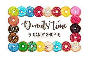 Vector banner with bright and appetizing donuts