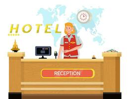 Vector flat illustration of reception of modern hotel. Luxury lobby on white isolated background.