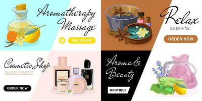 Collection of Landing pages for Aromatherapy and Productions of Aroma Candles, Oils and Cosmetics vector