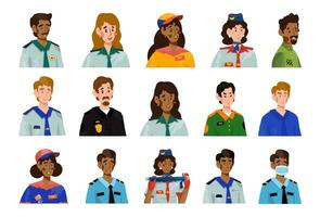 Collection of vector flat avatars or portraits with different professions.