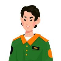 Vector flat illustration of Asian avatar of policeman, customs officer and security control man.