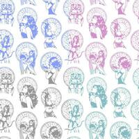 Set of seamless patterns with hand drawn monochrome arts of beautiful woman with astrological signs. vector