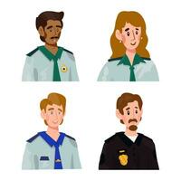 Collection of illustrations of avatars of customs officer, security control man. vector