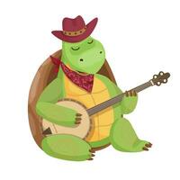 Illustration of a turtle playing a guitar vector