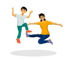 Vector flat illustration of happy child jumping on white background.