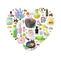 Banner of Heart with Collection of Aromatic Accessories vector