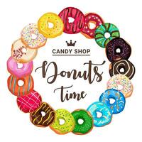 Vector banner with bright and appetizing donuts