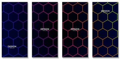 set of brochures with abstract hexagon colorful with dark background vector