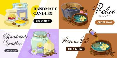 Collection of Landing pages for Aromatherapy and Productions of Aroma Candles, Oils and Cosmetics vector