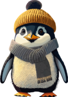 en svart och vit söt pingvin bär sticka keps scarf Nej bakgrund , ai genererad png