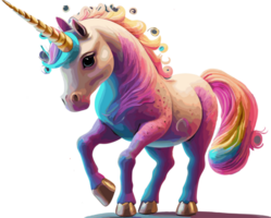 un vistoso linda unicornio No antecedentes , ai generado png