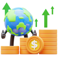 3d terra personaggio mostrando i soldi grafico crescente su png