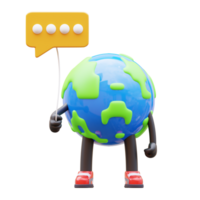 3D Earth Character Holding Communication Balloon png