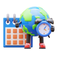 3D Earth Character Making a Schedule for deadline png