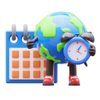 3d tierra personaje haciendo un calendario para fecha límite png