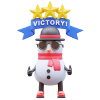3D Snowman Character Winner and Earn Stars png