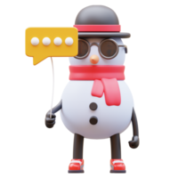 3D Snowman Character Holding Communication Balloon png