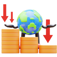 3D Earth Character Showing Money Graph Falling Down png