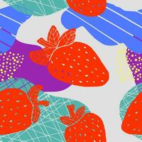 a seamless pattern with strawberries and other fruit vector