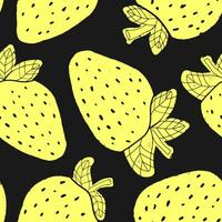 a pattern with strawberries on black background vector