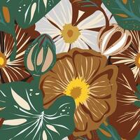 a pattern with brown and white flowers vector