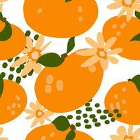 a pattern of oranges and flowers on a white background vector