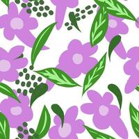 a pattern with purple flowers and leaves vector