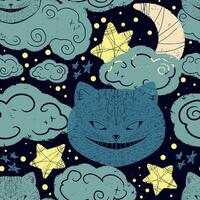 a seamless pattern with a cat and stars vector