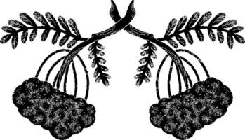 a black and white drawing of two branches with leaves vector