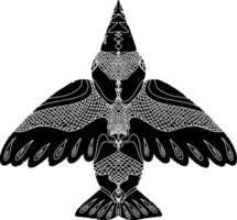 a black and white drawing of a bird with a pattern vector