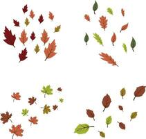 Fallen Autumn Leaves In White Background. Vector Illustration Set.