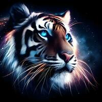 Spectral Majesty, A Radiant Tiger Aglow in Nocturnal Stripes. AI Generated photo