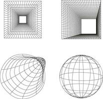 Futuristic Wireframe Shape With Wave Lines. Isolated Vector Set.