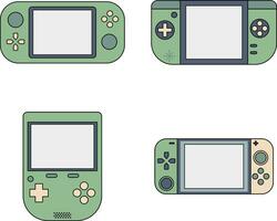 Retro Game Console In Flat Design. GamePad From 90s. Isolated Vector Set.