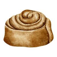 Spiraled Cinnamon Roll. Pastry. Watercolor illustration. Isolated. Bakery product. For design of labels and packaging of goods, cards, logo for the bakehouse and bakeshop. vector