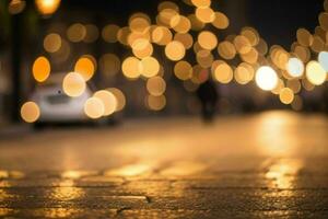 gold bokeh light on the street background. AI Generative Pro Photo