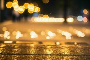 gold bokeh light on the street background. AI Generative Pro Photo