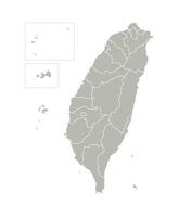 Vector isolated illustration of simplified administrative map of Taiwan, Republic of China ROC. Borders of the provinces, regions. Grey silhouettes. White outline.