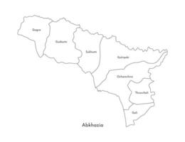 Vector isolated illustration of simplified administrative map of Abkhazia. Borders and names of the regions. Black line silhouettes.