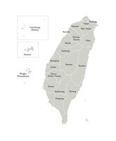 Vector isolated illustration of simplified administrative map of Taiwan, Republic of China ROC. Borders and names of the provinces, regions. Grey silhouettes. White outline