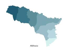 Vector isolated illustration of simplified administrative map of Abkhazia. Borders of the regions. Colorful blue khaki silhouettes.